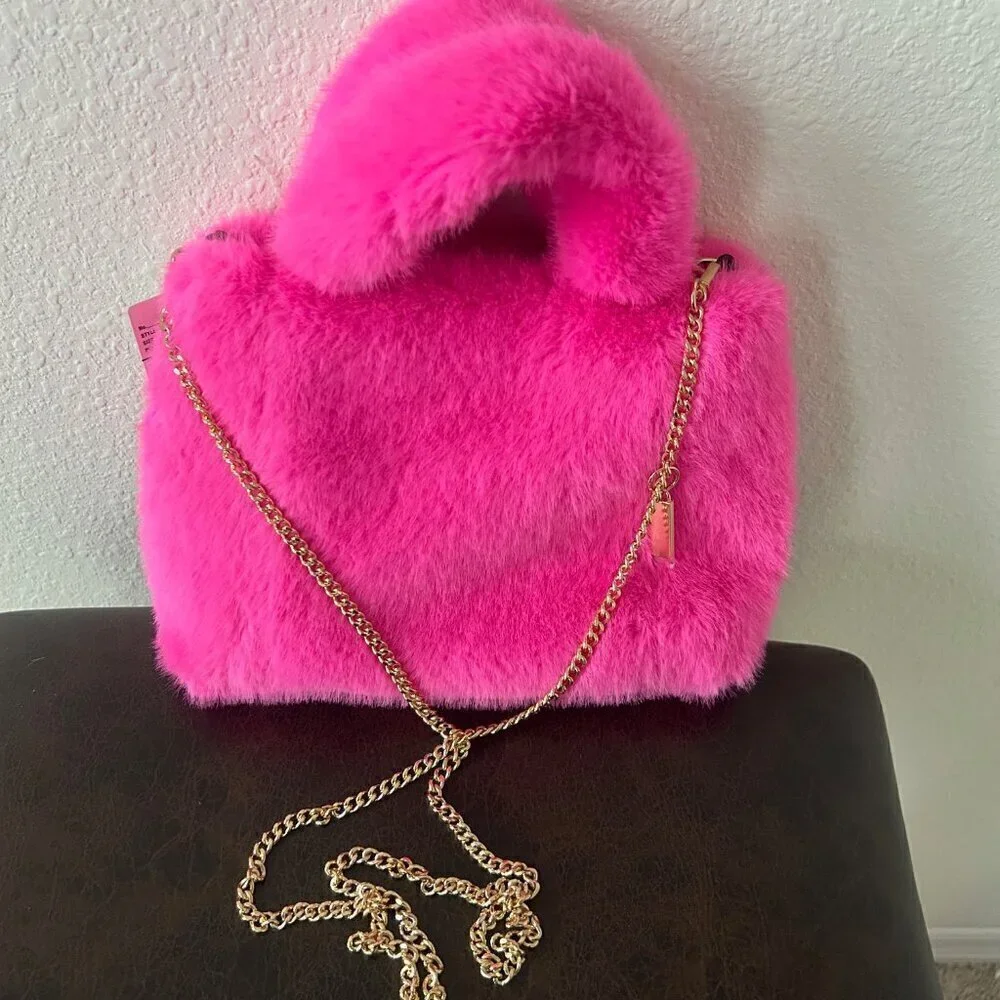 G by Giuliana HOT PINK  Faux Fur Crossbody Tote  nwt